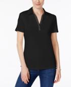 Karen Scott Studded Collared Cotton Top, Only At Macy's