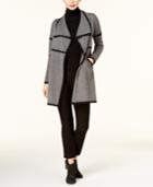 Eileen Fisher Wool Contrast-trim Draped Cardigan, Created For Macy's, Regular & Petite