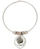 Robert Lee Morris Soho Tri-tone Multi-ring & Black Stone Orbital Pendant Wire Necklace