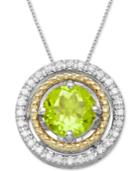 Peridot (1 Ct. T.w.) & Diamond Accent Two-tone Pendant Necklace In Sterling Silver & 14k Gold