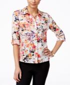 Ny Collection Printed Three-quarter-sleeve Utility Blouse