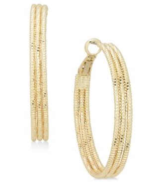 Charter Club Large Gold-tone Triple-row Textured Hoop Earrings, 1.6, Created For Macy's