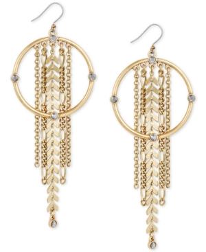 Lucky Brand Gold-tone Crystal Circle & Chain Fringe Drop Earrings, Created For Macy's