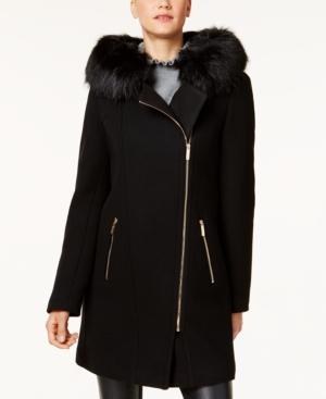 Calvin Klein Faux-fur-trim Asymmetrical Walker Coat