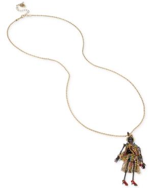 Betsey Johnson Two-tone Multicolor Pave Skeleton Pendant Necklace
