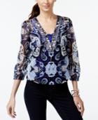 Inc International Concepts Embellished Printed Peasant Blouse, Only At Macy's