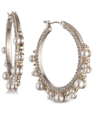 Marchesa Gold-tone Cubic Zirconia & Imitation Pearl Hoop Earrings
