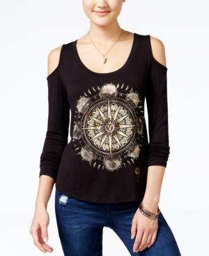 Belle Du Jour Juniors' Cold-shoulder Graphic Top