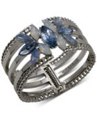 Guess Silver-tone Crystal & Stone Flower Triple-row Cuff Bracelet