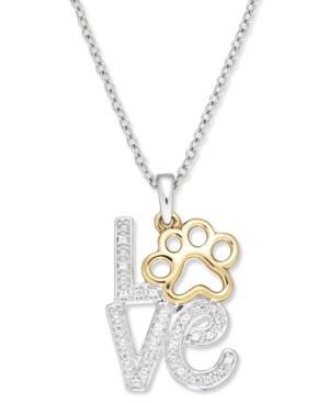Aspca Tender Voices Sterling Silver And 10k Gold-plated Necklace, Diamond Accent Paw Love Pendant