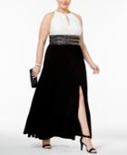 R & M Richards Plus Size Colorblocked Beaded Halter Gown