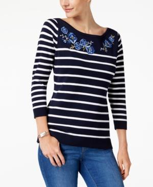 Karen Scott Floral-patch Sweater, Created For Macy's