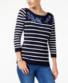 Karen Scott Floral-patch Sweater, Created For Macy's