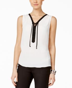 Inc International Concepts Sleeveless Contrast Lace-up Blouse, Only At Macy's