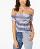 Almost Famous Juniors' Printed Smocked Off-the-shoulder Crop Top