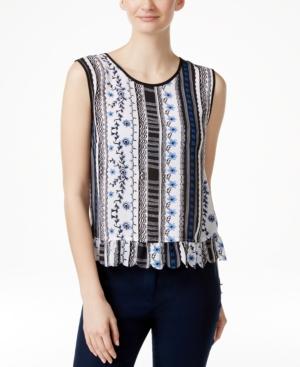 Cece By Cynthia Steffe Printed Ruffle-hem Top