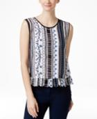 Cece By Cynthia Steffe Printed Ruffle-hem Top