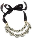 Inc International Concepts Hematite-tone Crystal Cluster Black Ribbon Choker Necklace, Created For Macy's