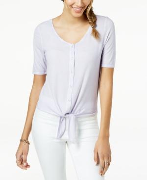 Freshman Juniors' Rib-knit Tie-front Top