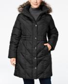 London Fog Plus Size Faux-fur-trim Hooded Down Puffer Coat