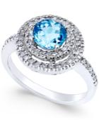 Blue Topaz (1 Ct. T.w.) And Diamond (3/10 Ct. T.w.) Halo Ring In 14k White Gold