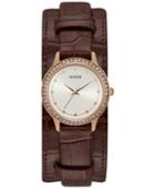 Guess Women's Brown Leather Cuff Strap Watch 30mm