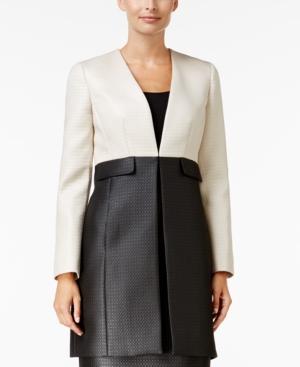 Kasper Dot-jacquard Colorblocked Long Jacket