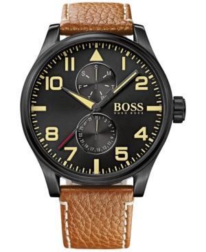 Hugo Boss Men's Chronograph Boss Black Aeroliner Maxx Brown Leather Strap Watch 50mm 1513082