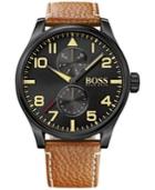 Hugo Boss Men's Chronograph Boss Black Aeroliner Maxx Brown Leather Strap Watch 50mm 1513082
