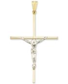 Two-tone Crucifix Cross Pendant In 14k Gold And White Gold