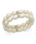 Charter Club Gold-tone Imitation Pearl Pave Stretch Bracelet, Only At Macy's