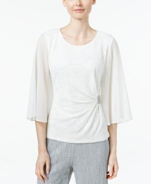 Msk Rhinestone Flutter-sleeve Metallic Blouse