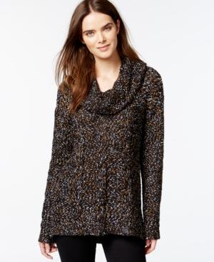 Kensie Marled Cowl-neck Cable-knit Sweater