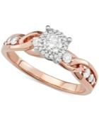 Diamond Crossover Halo Engagement Ring (5/8 Ct. T.w.) In 14k Rose & White Gold