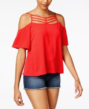 Lily Black Juniors' Strappy Cold-shoulder Top, Created For Macy's