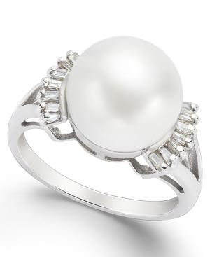 Cultured Freshwater Pearl (11mm) And Diamond (1/5 Ct. T.w.) Ring In 14k White Gold