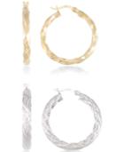 2-pc. Set Rope And Satin Finish Round Hoop Earrings In 14k Yellow And White Gold Plated Sterling Silver