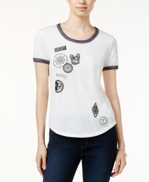 Hybrid Juniors' Mystical Patches Graphic Ringer Tee