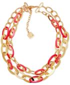 Anne Klein Gold-tone Red Enamel Linked Double Row Necklace