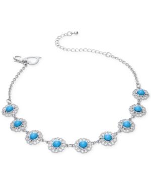 Thalia Sodi Silver-tone Pave & Blue Stone Filigree Disc Choker Necklace, Created For Macy's