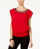 Bcx Juniors' Beaded-neck Banded-hem Top