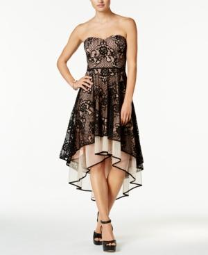 City Studios Juniors' Contrast Lace Strapless Fit & Flare Dress