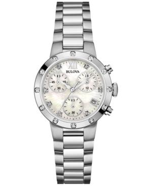 Bulova Women's Chronograph Maiden Lane Diamond Accent Stainless Steel Bracelet Watch 30mm 96r202