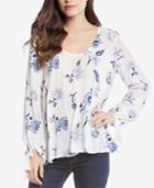 Karen Kane Floral-print Tie-sleeve Top