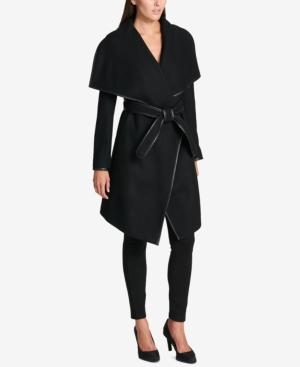Dkny Plus Size Faux-leather-trim Belted Wrap Coat