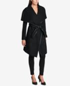 Dkny Plus Size Faux-leather-trim Belted Wrap Coat