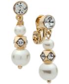 Anne Klein Gold-tone Imitation Pearl And Crystal Clip-on Drop Earrings
