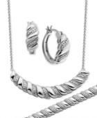 Diamond Accent Twist Hoop Earrings, Collar Necklace And Link Bracelet