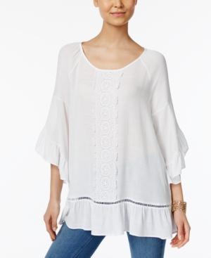 Style & Co Ruffled Lace-trim Top, Only At Macy's