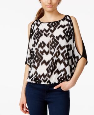 Bcx Juniors' Printed Slit-sleeve Bubble Top